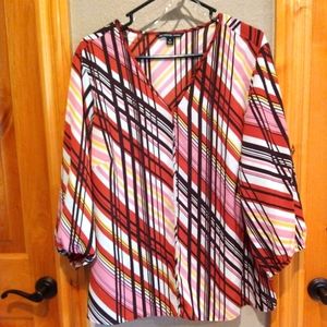 Zac & Racheal Multi-striped Flutter Sleeve Blouse|1X